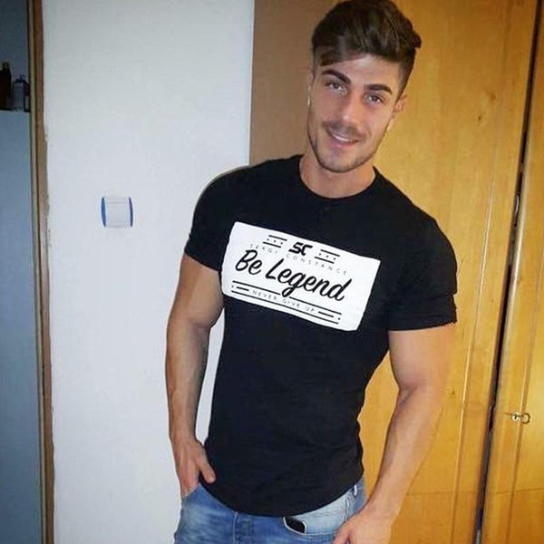 Men Fitness Bodybuilding Short Sleeve Cotton T-shirt Gyms Workout Slim T Shirt Summer Male Casual Print Tee Tops Brand Clothing