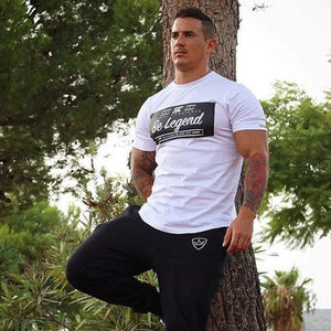 Men Fitness Bodybuilding Short Sleeve Cotton T-shirt Gyms Workout Slim T Shirt Summer Male Casual Print Tee Tops Brand Clothing