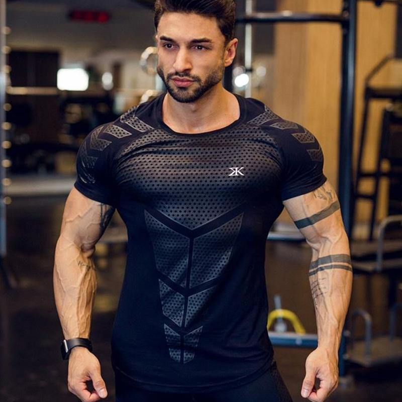 Men Fitness Bodybuilding Skinny T-shirt Short Sleeve Compression Quick Dry Shirts Male Summer Gyms Workout Tee Tops Clothing