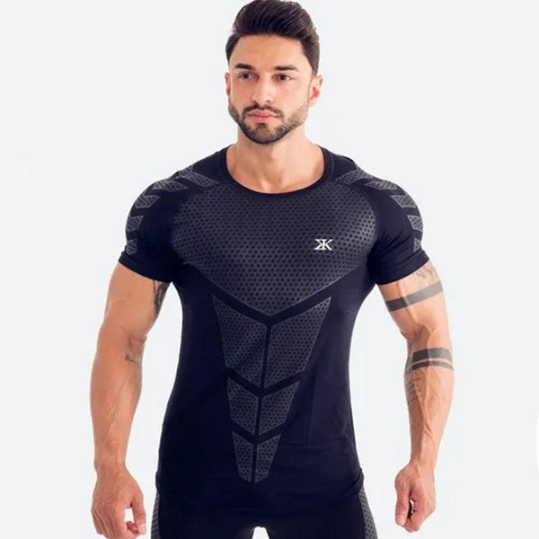 Men Fitness Bodybuilding Skinny T-shirt Short Sleeve Compression Quick Dry Shirts Male Summer Gyms Workout Tee Tops Clothing
