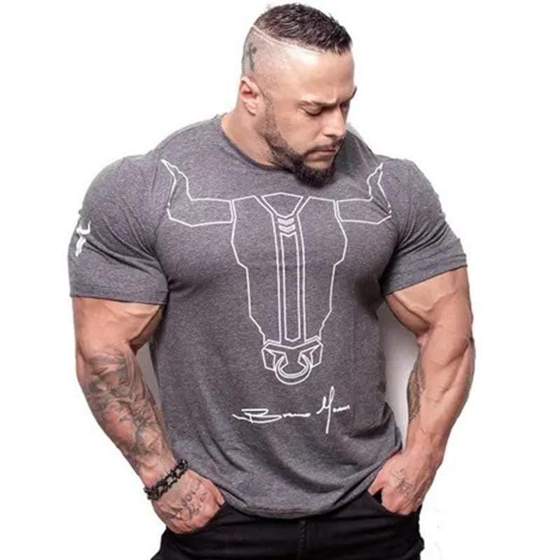 Men Fitness Bodybuilding Skinny T-shirt Short Sleeve Printed Cotton Shirts Male Summer Casual Fashion Tee Tops Clothing
