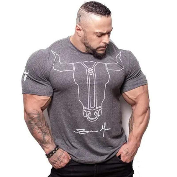 Men Fitness Bodybuilding Skinny T-shirt Short Sleeve Printed Cotton Shirts Male Summer Casual Fashion Tee Tops Clothing