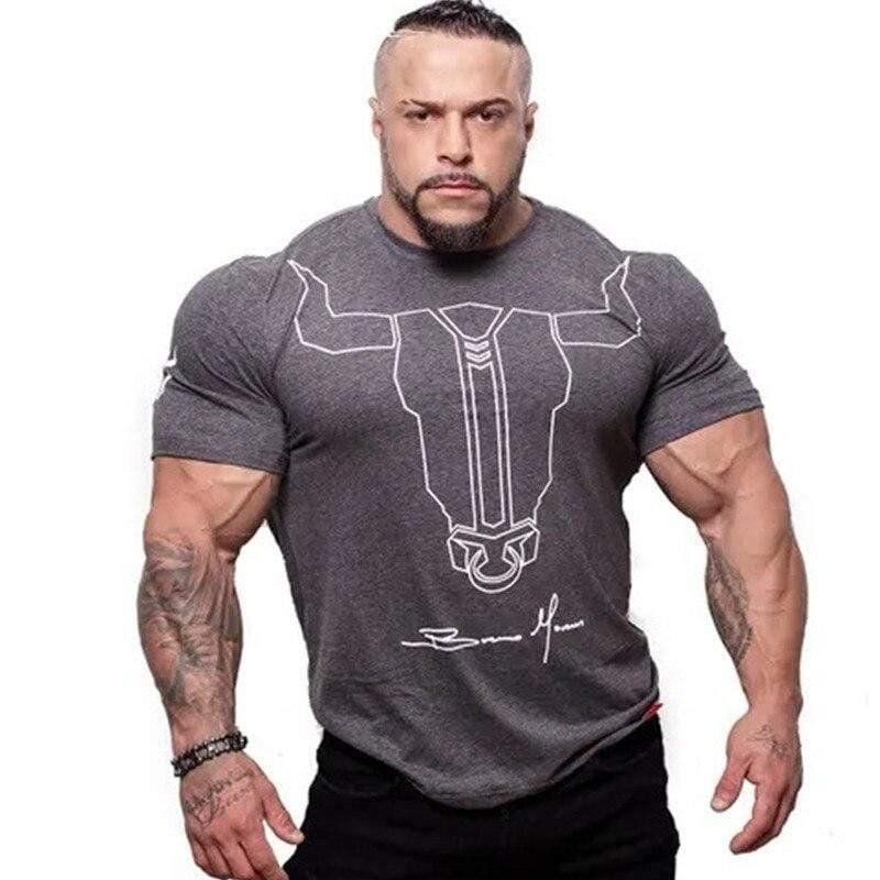 Men Fitness Bodybuilding Skinny T-shirt Short Sleeve Printed Cotton Shirts Male Summer Casual Fashion Tee Tops Clothing