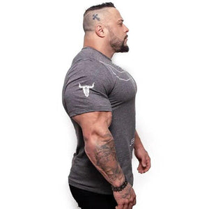 Men Fitness Bodybuilding Skinny T-shirt Short Sleeve Printed Cotton Shirts Male Summer Casual Fashion Tee Tops Clothing