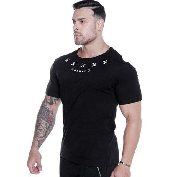 Men Fitness T-shirt Short Sleeve Cotton T Shirt Muscle Man Summer Casual Fashion Creativity Print Tee Tops High Street Clothing
