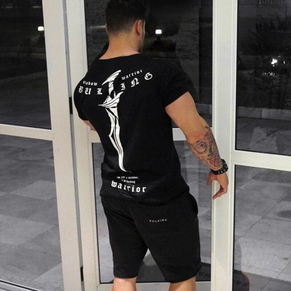 Men Fitness T-shirt Short Sleeve Cotton T Shirt Muscle Man Summer Casual Fashion Creativity Print Tee Tops High Street Clothing