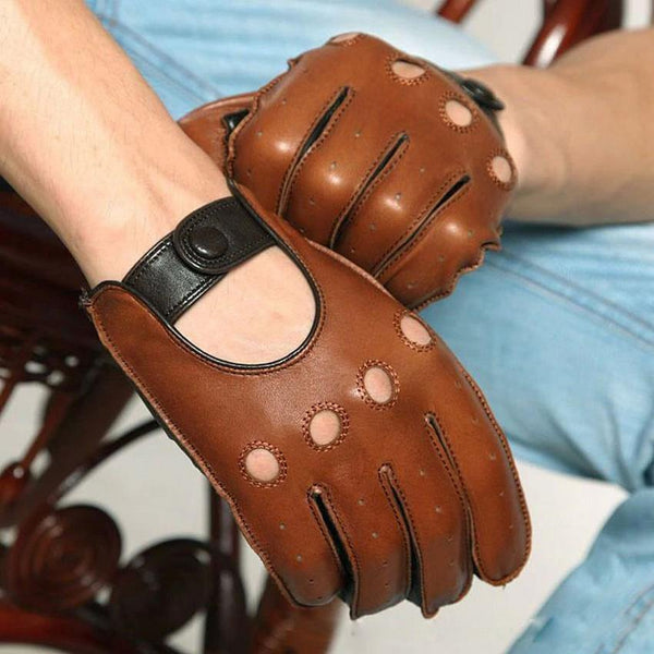 Planet Gates Men Genuine Leather Gloves Wrist Breathable Solid Sheepskin Driving Glove Free Shipping