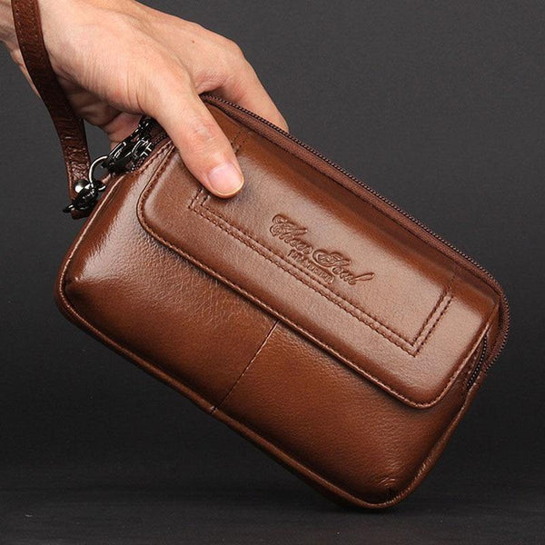 Planet Gates Men  Genuine Leather Waist Bag Clutch wallet Bag Purse Cell/Mobile Phone Case Bag Fashion Trend Fanny Wrist Hand Bags