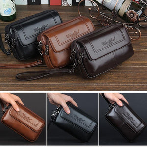 Planet Gates Men  Genuine Leather Waist Bag Clutch wallet Bag Purse Cell/Mobile Phone Case Bag Fashion Trend Fanny Wrist Hand Bags