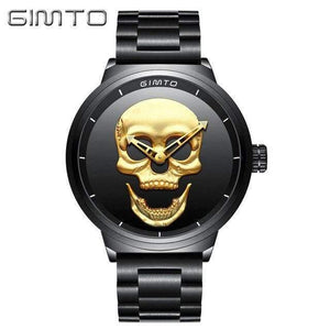 Planet Gates Men Gold Fashion Casual Gold Lover's Skull Watch Stainless Steel Unique 3D Skeleton Pattern Women Men Watches Couple Wristwatch