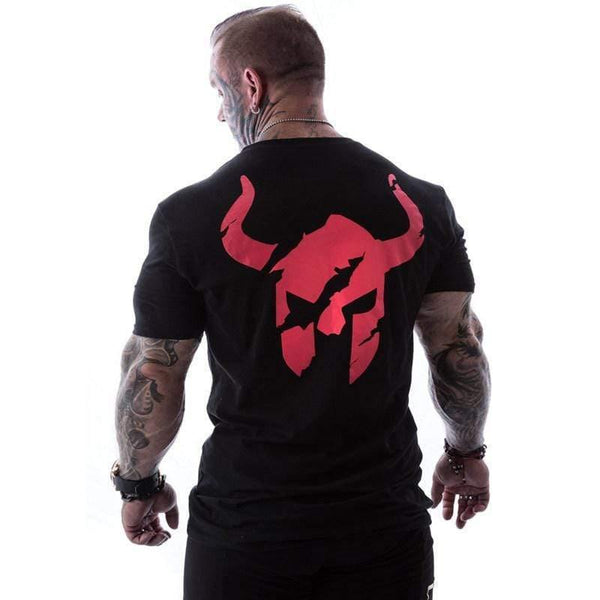 Men Gym Fitness Bodybuilding T-shirt Short Sleeve Printed Cotton T Shirt Casual Fashion Black Tee Tops Crossfit  Brand Clothing