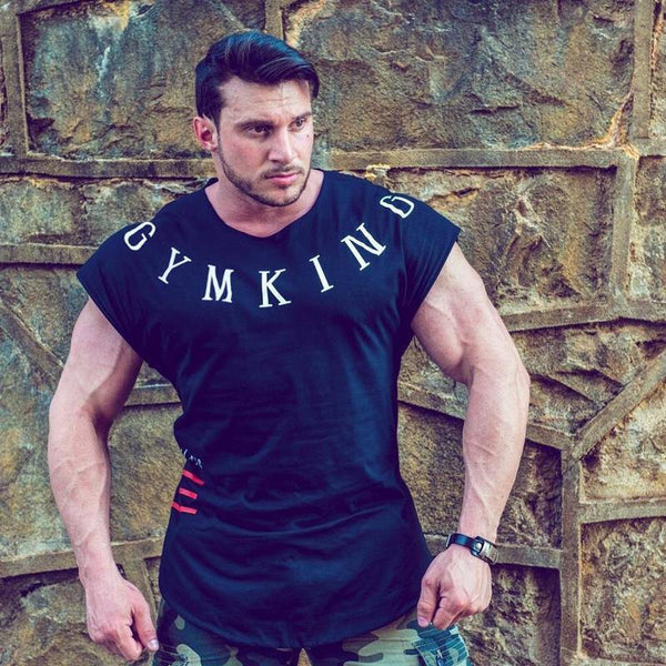 Men Gym T-shirt Fitness Bodybuilding Short Sleeve Cotton T Shirt Muscle Man Summer Casual Fashion Print Slim Tee Tops Clothing