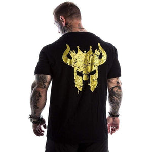 Men Gyms Fitness Bodybuilding T-shirt Short sleeve Printed Cotton t shirt Casual Fashion Black Tee Tops Brand Clothing