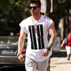 Men Gyms Fitness Short Sleeve Cotton T Shirt Muscle Man Summer Casual Fashion Personality Print Tee Tops High Street Clothing