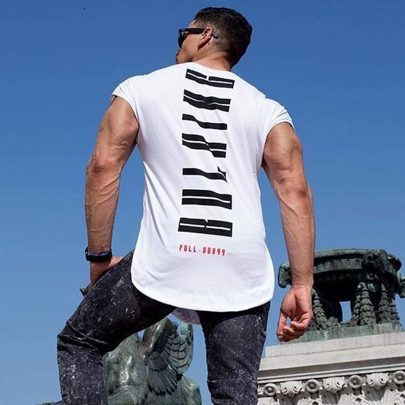 Men Gyms Fitness Short Sleeve Cotton T Shirt Muscle Man Summer Casual Fashion Personality Print Tee Tops High Street Clothing