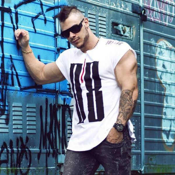 Men Gyms Fitness Short Sleeve Cotton T Shirt Muscle Man Summer Casual Fashion Personality Print Tee Tops High Street Clothing