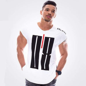 Men Gyms Fitness Short Sleeve Cotton T Shirt Muscle Man Summer Casual Fashion Personality Print Tee Tops High Street Clothing