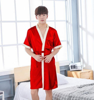 Planet Gates Men Kimono Robe Faux Silk Bath Gown Sleepwear Lounge Casual Silky Nightwear Female Dress M-XXL