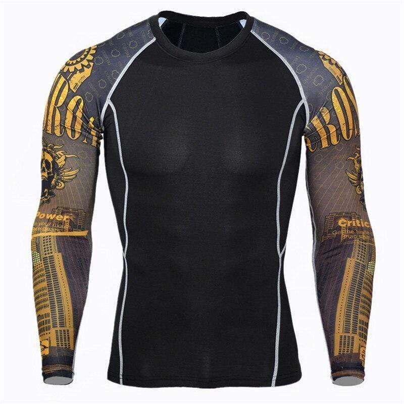 Men Long Sleeve T-shirt Man Compression Polyester Skinny Skull Print T Shirt Male Gyms Fitness Workout Jogger Tees Tops Clothing