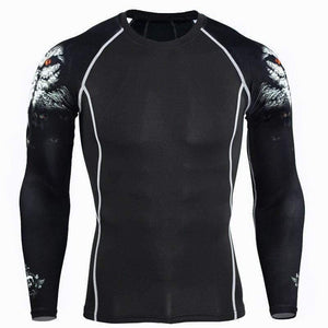 Men Long Sleeve T-shirt Man Compression Polyester Skinny Skull Print T Shirt Male Gyms Fitness Workout Jogger Tees Tops Clothing