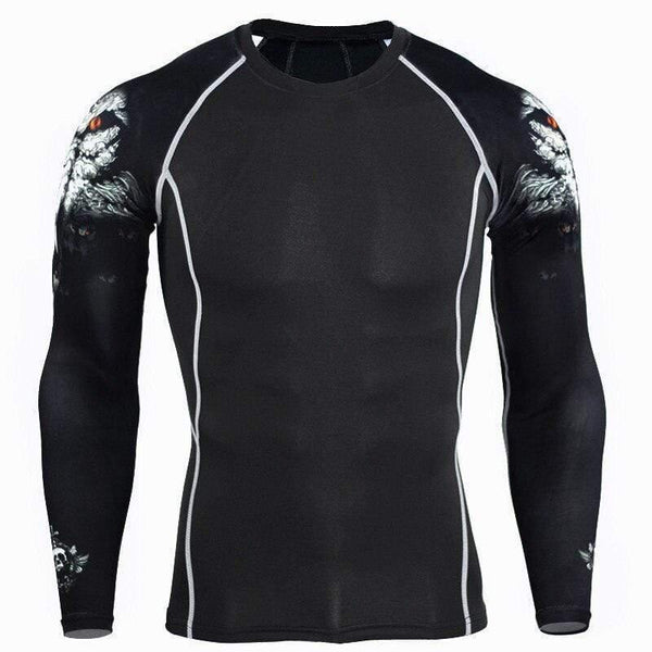Men Long Sleeve T-shirt Man Compression Polyester Skinny Skull Print T Shirt Male Gyms Fitness Workout Jogger Tees Tops Clothing
