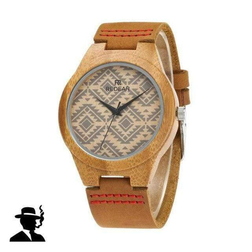 Planet Gates Men Lover's Bamboo Watches Retro Special Wavy Lines Women Watch Real Leather Watch Strap Birthday Gifts