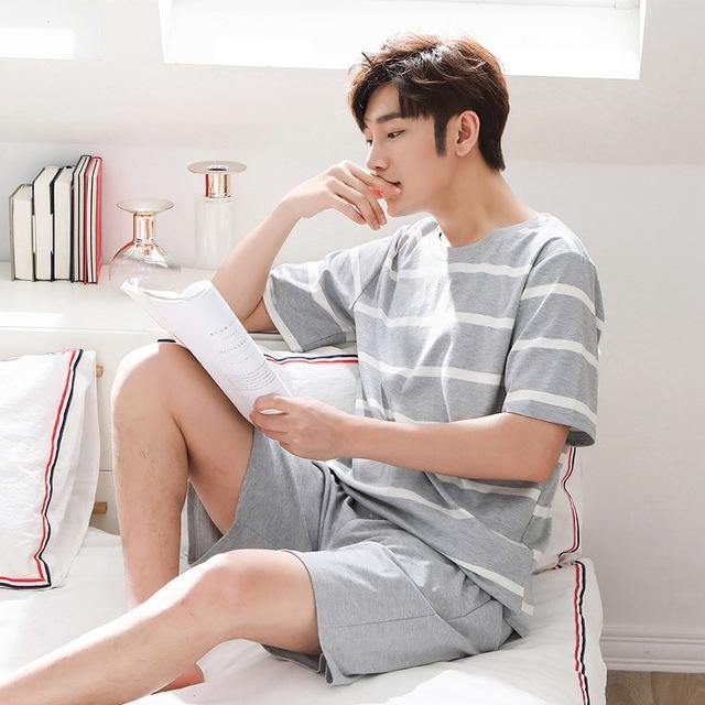 Planet Gates Women / M Striped Cotton Couple Pijamas Sets Sleepcoat & Trousers Men Women Home Clothings Sleepwear Lovers Sleep & Lounge