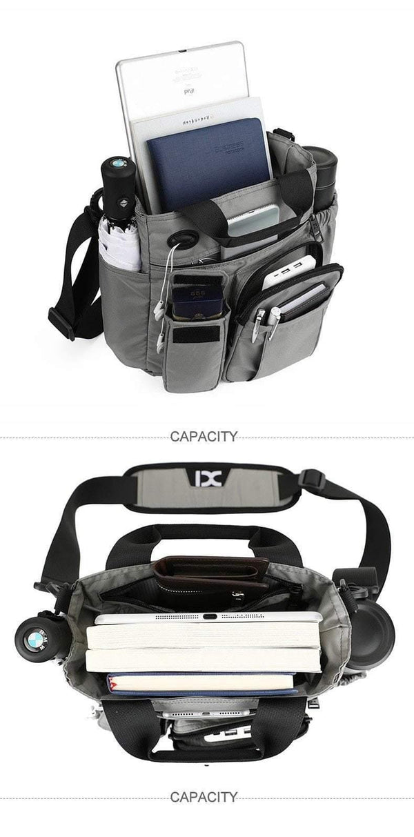 Planet Gates Men Multifunctional Shoulder Messenger Bag with Headphone Hole Waterproof Nylon Travel Handbag Large Capacity Storage Bags XA11C