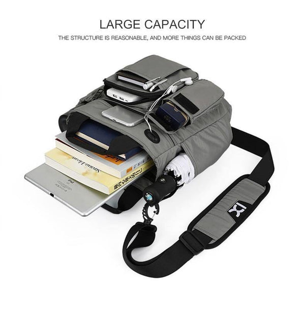 Planet Gates Men Multifunctional Shoulder Messenger Bag with Headphone Hole Waterproof Nylon Travel Handbag Large Capacity Storage Bags XA11C