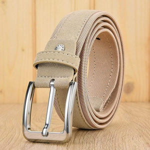 Men Oxford Fabric Suede Leather Belt High Quality Genuine Leather Luxury Pin Buckle For Men 3.5 Cm And 3.8 Cm Width