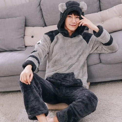 Planet Gates Men Pajamas / XL Men's Thicken Warm Pajama Sets Couples Winter Soft Flannel Pajama Cars Printing Long Sleep Lounge