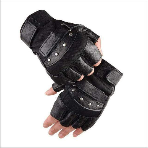 Planet Gates Men's Army Military Tactical Half Finger Leather Fitness Gloves Bike Sport Gloves Gym Exercise Men Black Rivets Punk Gloves G135