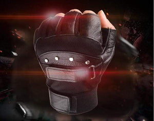 Planet Gates Men's Army Military Tactical Half Finger Leather Fitness Gloves Bike Sport Gloves Gym Exercise Men Black Rivets Punk Gloves G135