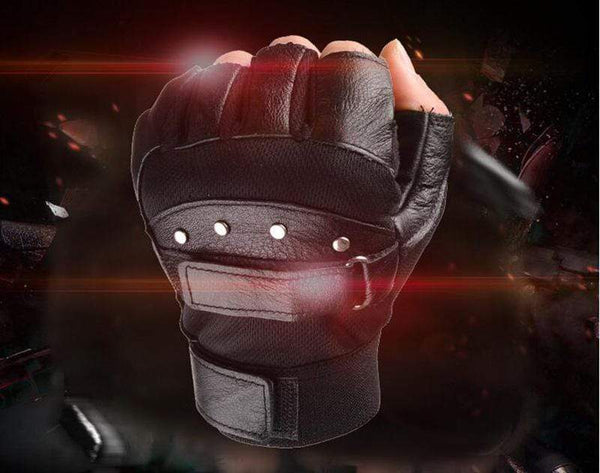Planet Gates Men's Army Military Tactical Half Finger Leather Fitness Gloves Bike Sport Gloves Gym Exercise Men Black Rivets Punk Gloves G135