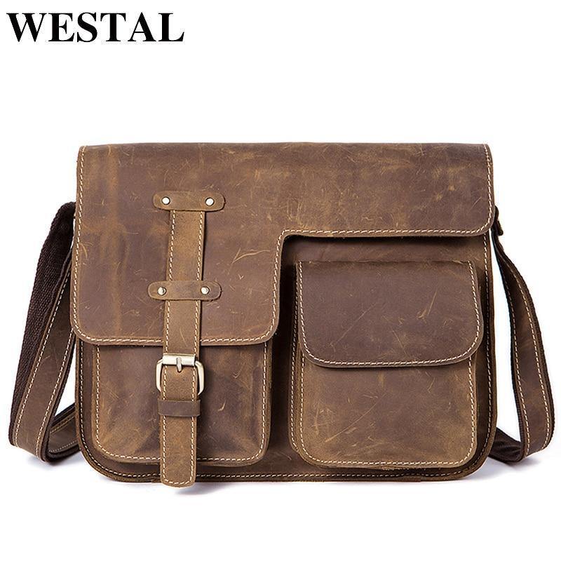 Planet Gates Men's Bags Crazy Horse Genuine Leather Vintage Crossbody Bags for Men Messenger Bag Men's Shoulder Bag Male 1050