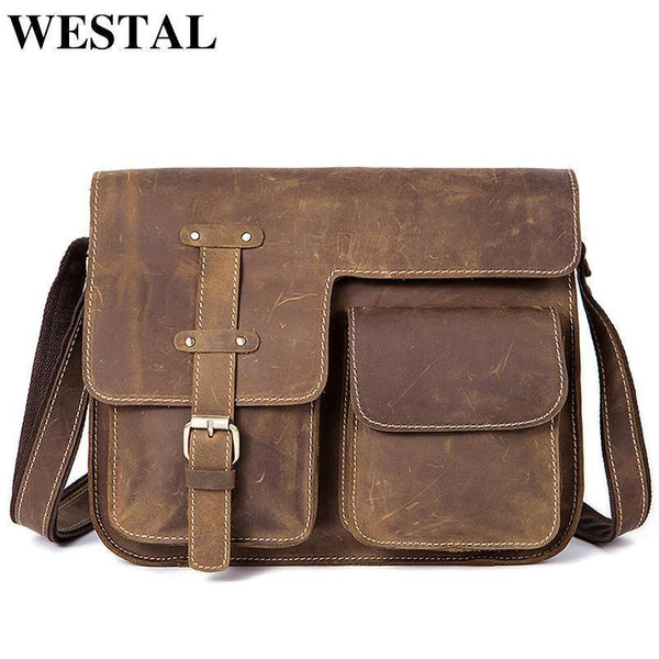 Planet Gates Men's Bags Crazy Horse Genuine Leather Vintage Crossbody Bags for Men Messenger Bag Men's Shoulder Bag Male 1050