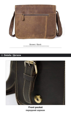 Planet Gates Men's Bags Crazy Horse Genuine Leather Vintage Crossbody Bags for Men Messenger Bag Men's Shoulder Bag Male 1050