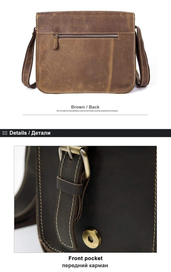 Planet Gates Men's Bags Crazy Horse Genuine Leather Vintage Crossbody Bags for Men Messenger Bag Men's Shoulder Bag Male 1050