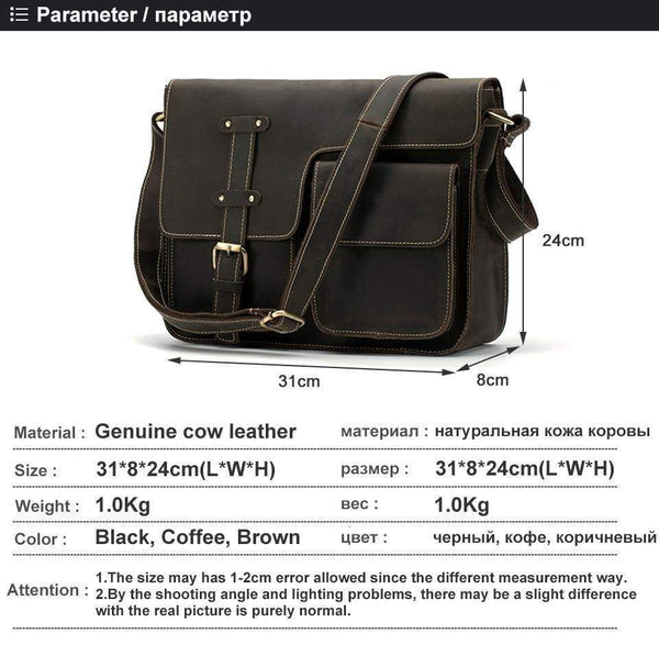 Planet Gates Men's Bags Crazy Horse Genuine Leather Vintage Crossbody Bags for Men Messenger Bag Men's Shoulder Bag Male 1050