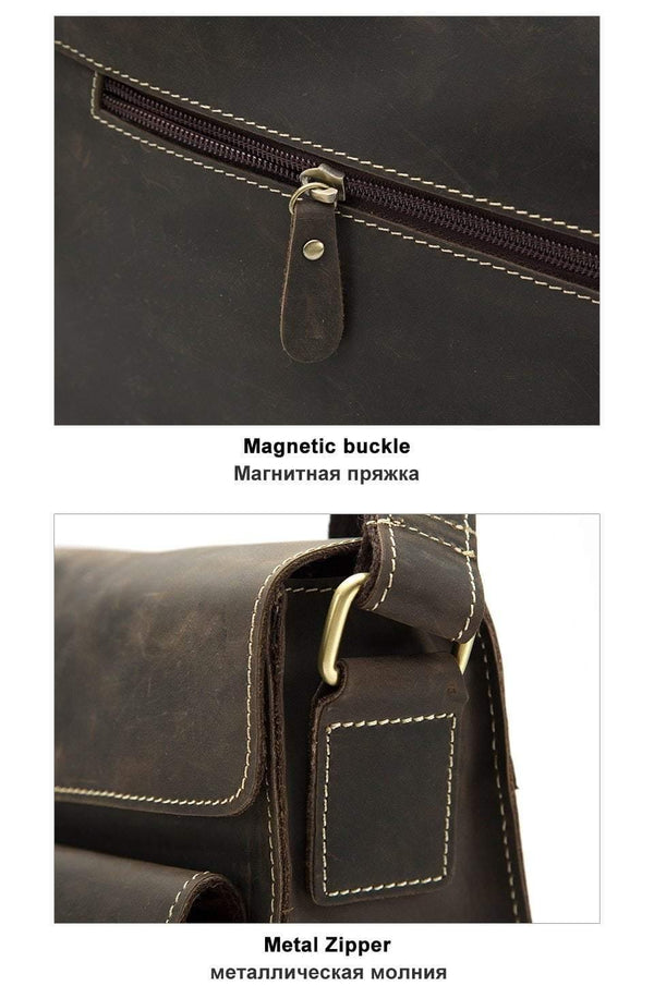 Planet Gates Men's Bags Crazy Horse Genuine Leather Vintage Crossbody Bags for Men Messenger Bag Men's Shoulder Bag Male 1050