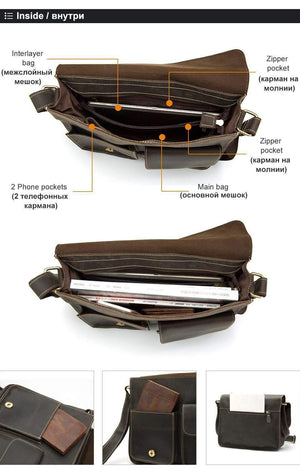 Planet Gates Men's Bags Crazy Horse Genuine Leather Vintage Crossbody Bags for Men Messenger Bag Men's Shoulder Bag Male 1050