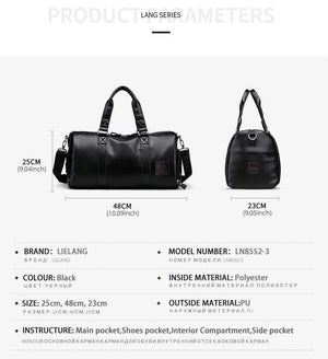 Planet Gates Men's Black handbag Travel Bag Waterproof Leather Large Capacity Travel Duffle Multifunction Tote Casual Crossbody Bags