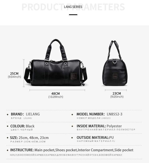Planet Gates Men's Black handbag Travel Bag Waterproof Leather Large Capacity Travel Duffle Multifunction Tote Casual Crossbody Bags
