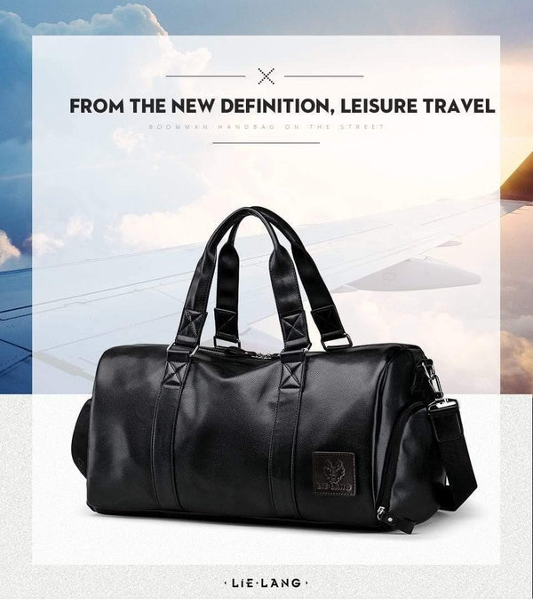 Planet Gates Men's Black handbag Travel Bag Waterproof Leather Large Capacity Travel Duffle Multifunction Tote Casual Crossbody Bags