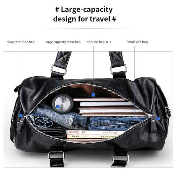 Planet Gates Men's Black handbag Travel Bag Waterproof Leather Large Capacity Travel Duffle Multifunction Tote Casual Crossbody Bags
