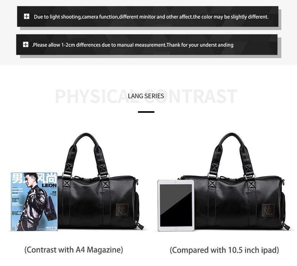 Planet Gates Men's Black handbag Travel Bag Waterproof Leather Large Capacity Travel Duffle Multifunction Tote Casual Crossbody Bags