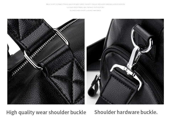 Planet Gates Men's Black handbag Travel Bag Waterproof Leather Large Capacity Travel Duffle Multifunction Tote Casual Crossbody Bags