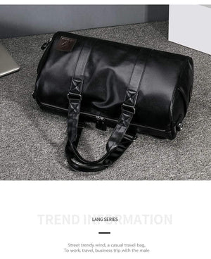Planet Gates Men's Black handbag Travel Bag Waterproof Leather Large Capacity Travel Duffle Multifunction Tote Casual Crossbody Bags