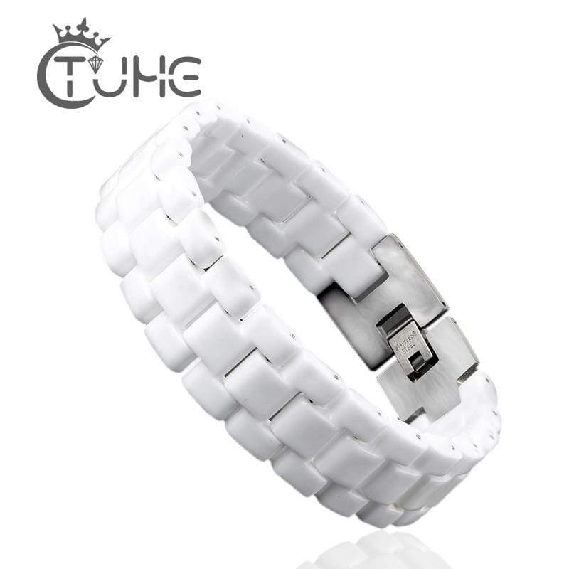Planet Gates Men's Bracelet Elegant Jewelry White Convex Strap Ceramic Bracelet For Men Women 22cm Watch Link Bracelet Durable