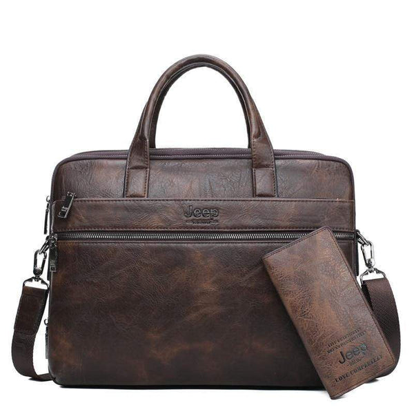 Planet Gates Men's Briefcase Bags For 14" Laptop Man Business Bag 2Pcs Set Handbags High Quality Leather Office Shoulder Bags Tote